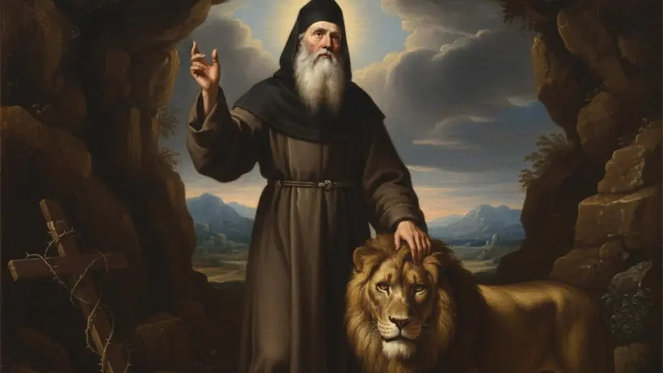 FOTO: San Sabas (Patrono de los monjes orientales) es famoso por su disciplina en el desierto de Judea, donde fundó la Gran Laura de Sabas y, según la tradición, vivió en paz con un león