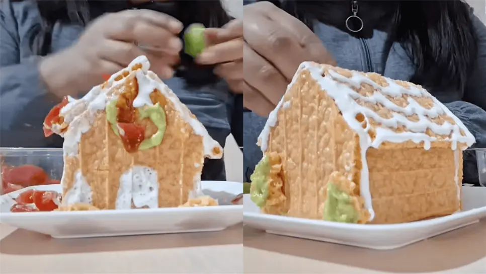 FOTO: Mexicana crea casita navidad con chicharrón prensado; así se prepara