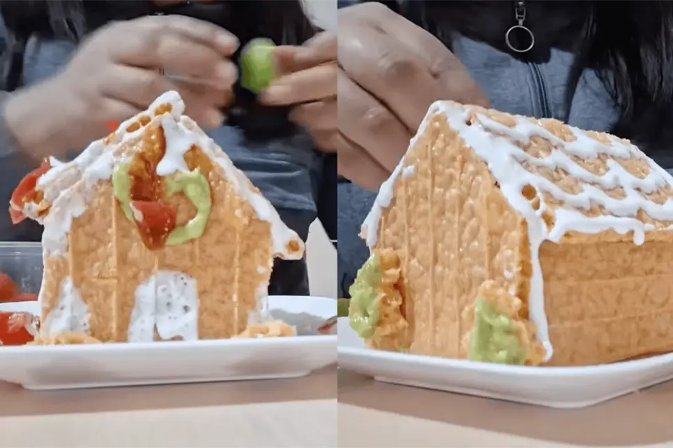 Mexicana crea casita de navidad con chicharrón prensado; así se prepara