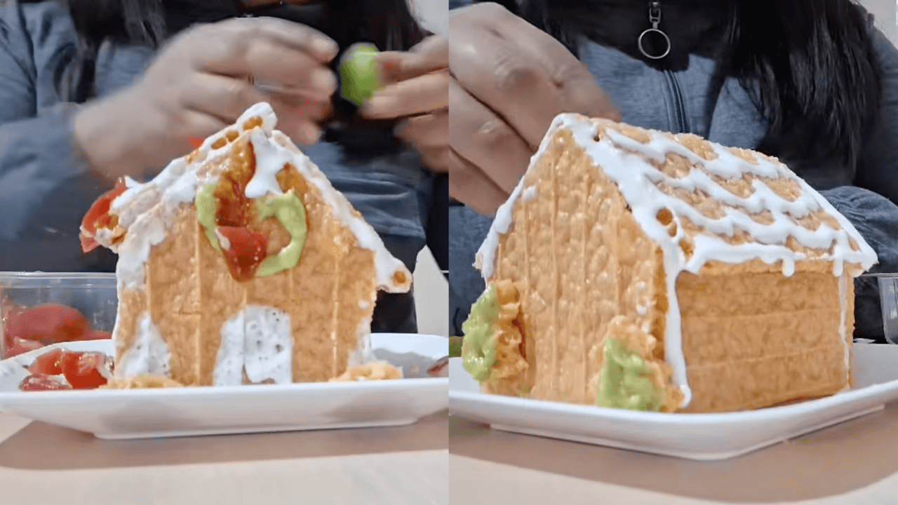 Mexicana crea casita de navidad con chicharrón prensado; así se prepara