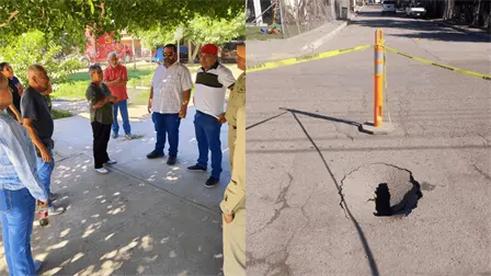 Aparece socavón en la Sindicatura Heriberto Valdez Romero (El Guayabo)