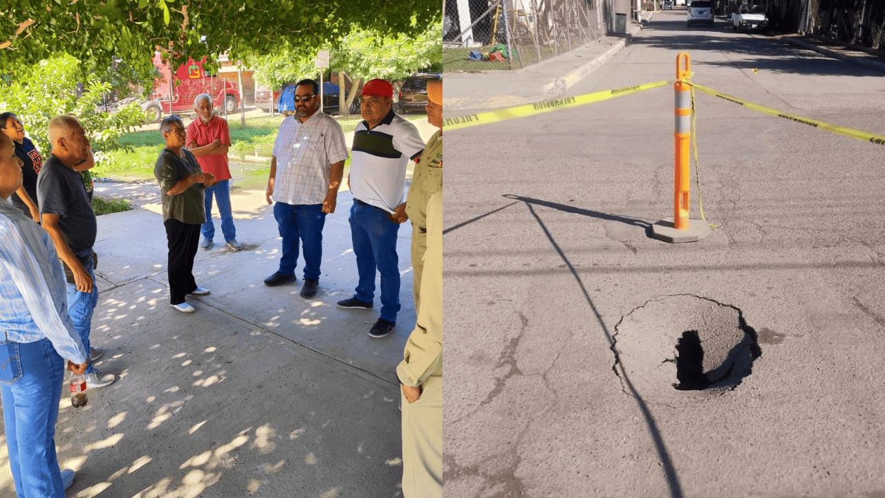 Aparece socavón en la Sindicatura Heriberto Valdez Romero (El Guayabo)