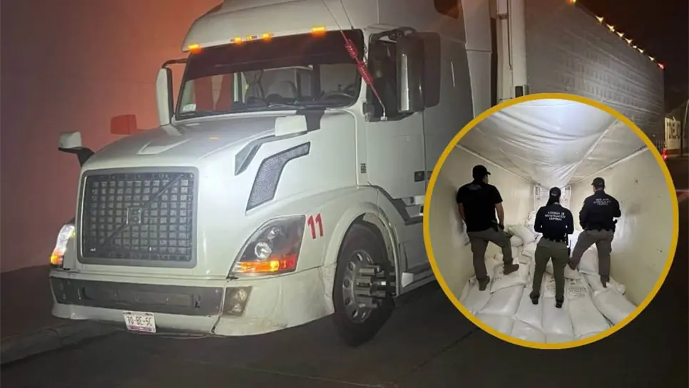 FOTO: Detienen a dos sujetos con más de 300 kg de metanfetamina oculta en un tráiler, en Los Mochis