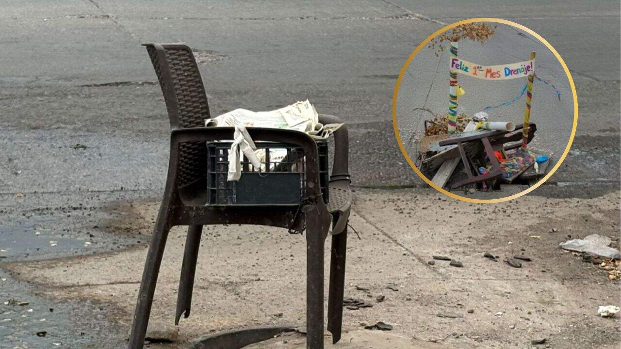 Decoran con sillas y confetis alcantarillas abiertas en Los Mochis; JAPAMA atiende denuncias