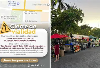 ¡Atención conductores!Desde este jueves cerrarán estas calles en Mazatlán por el Día de la Virgen