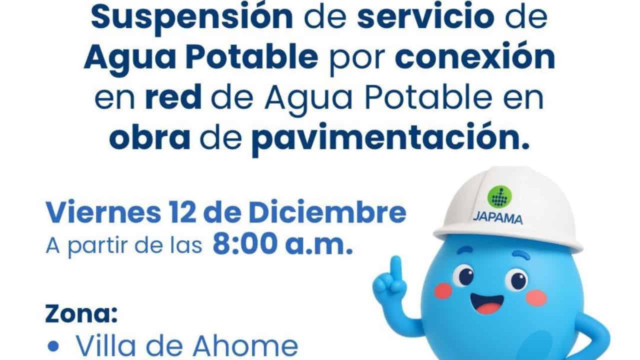 JAPAMA suspende servicio de agua este viernes en Villa de Ahome por obras de pavimentación