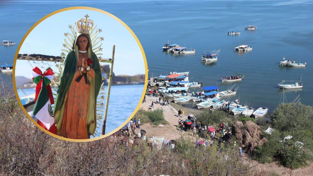Pescadores veneran a la Virgen de Guadalupe en Topolobampo; en lanchas la llevan al cerro