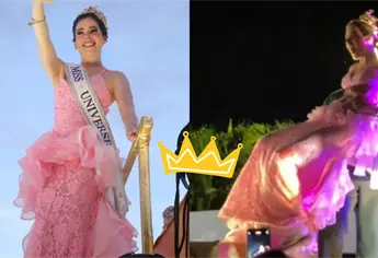 Fátima Bosch es bajada a la fuerza del carro alegórico en un desfile en Tabasco | VIDEO