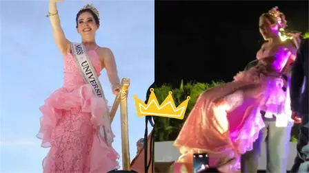 F&aacute;tima Bosch es bajada a la fuerza del carro aleg&oacute;rico en un desfile en Tabasco | VIDEO