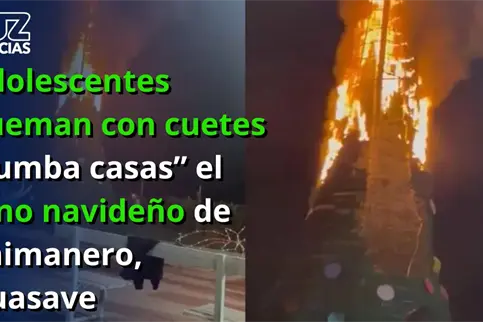 Adolescentes queman con cuetes "tumba casas" el pino navide&ntilde;o de Caimanero, Guasave