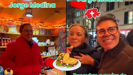 Jorge Medina se encuentra tacos de birria en Suiza y lo atiende una mujer sonorense | VIDEO