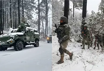 Militares operan en la Sierra Tarahumara bajo intensas nevadas en Guadalupe y Calvo