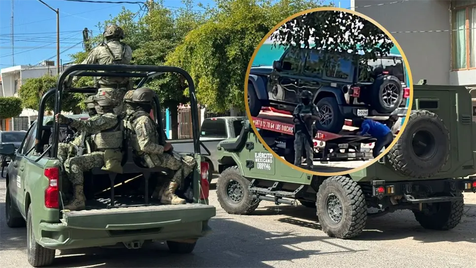 Fuerzas federales despliegan fuerte operativo en Guasave y aseguran vagoneta Jeep