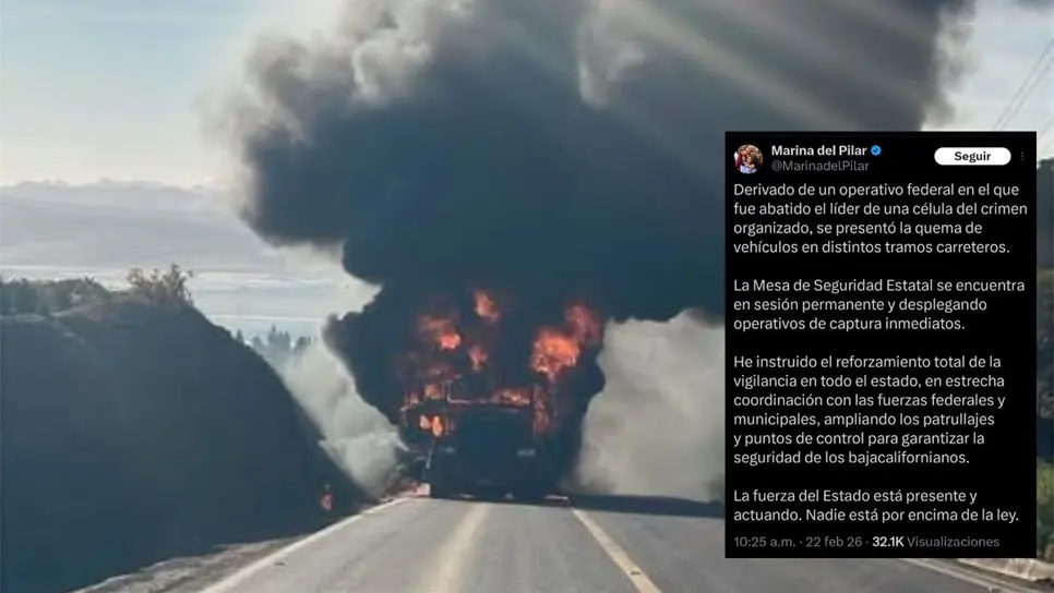 Confirman narcobloqueos en Baja California tras caída de El Mencho