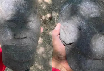 Hallazgo sorprende en Tehueco: hombre realizaba una noria y localiza figura de piedra con rasgos humanos en la ribera del río Fuerte