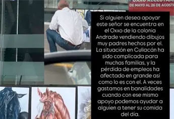 Hombre conmueve en Culiacán tras ofrecer sus dibujos enmarcados a cambio de despensa