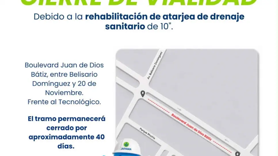 Obras en Los Mochis: cerrarán por 40 días un tramo del bulevar Juan de Dios Bátiz