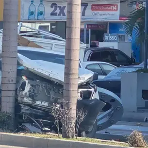 Camioneta pierde el control y derriba poste y palmera en plena Zona Dorada de Mazatlán Camioneta pierde el control y derriba poste y palmera en plena Zona Dorada de Mazatlán