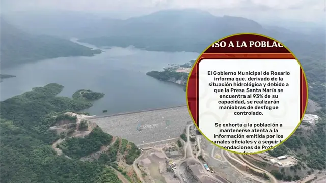 Presa Santa María al 93% de su capacidad; realizarán desfogue controlado en Rosario Presa Santa María al 93% de su capacidad; realizarán desfogue controlado en Rosario