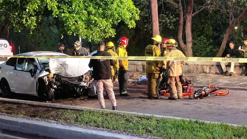 FOTO: Conductor muere al chocar contra una palmera sobre el malecón viejo en Culiacán