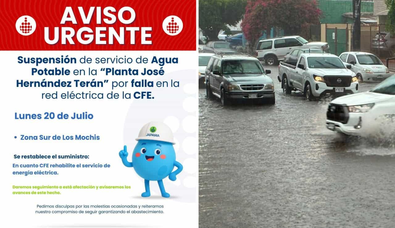 Fuerte lluvia deja sin agua a 115 colonias de Los Mochis; JAPAMA reporta falla eléctrica Fuerte lluvia deja sin agua a 115 colonias de Los Mochis; JAPAMA reporta falla eléctrica