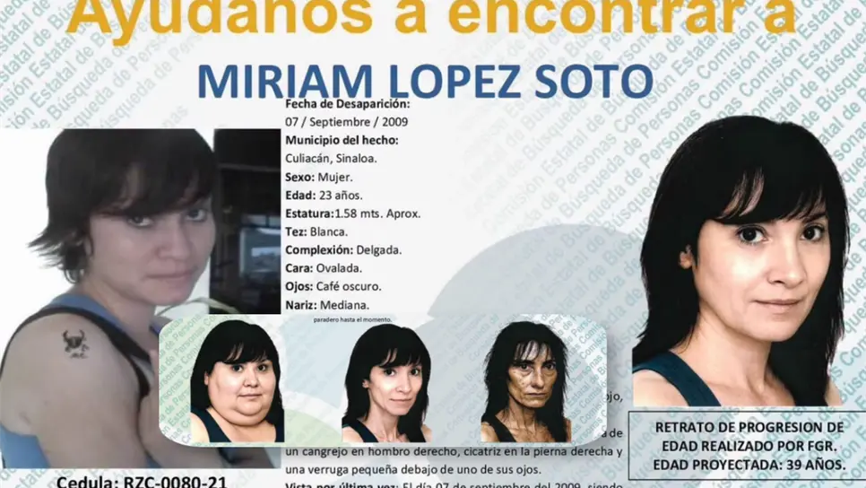 Con IA, proyectan ficha de búsqueda de cómo luciría hoy Miriam, desaparecida en Sinaloa en 2009