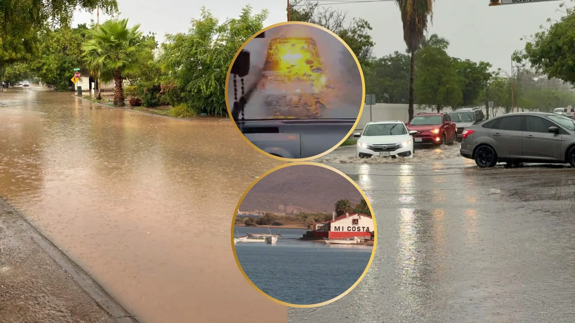 Polic&iacute;as de Ahome rescatan a familia atrapada por la intensa lluvia rumbo a El Maviri